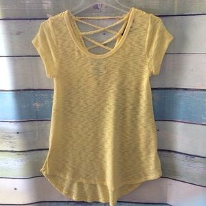Almost Famous yellow knit embroidered top